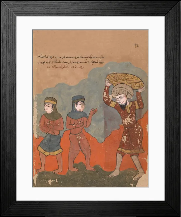 Framed Print : The Captive Peasant with his Two Wives, Folio from a Kalila wa Dimna, 18th century Framed Print : The Captive Peasant with his Two Wives, Folio from a Kalila wa Dimna, 18th century