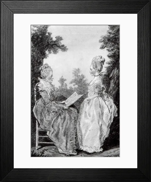Framed Print : Madame la Comtesse de Boufflers and Therese, mid-1760s Framed Print : Madame la Comtesse de Boufflers and Therese, mid-1760s