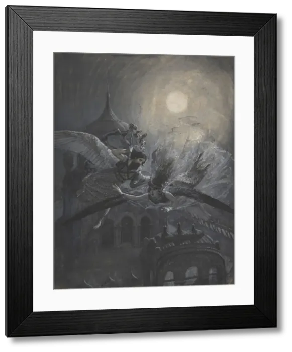 Framed Print : Angel Scourging a Harpy (recto); Athletic Scene (verso), ca. 1890. Creator: Anon Framed Print : Angel Scourging a Harpy (recto); Athletic Scene (verso), ca. 1890. Creator: Anon