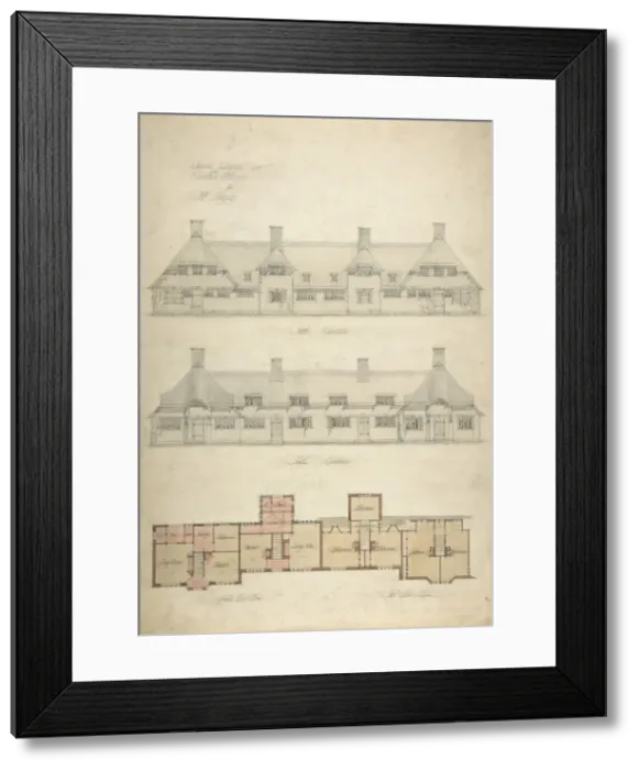 Framed Print : Design for Thatched Cottages for Mrs. Kingsley, 1910. Creator: Charles Edward Mallows Framed Print : Design for Thatched Cottages for Mrs. Kingsley, 1910. Creator: Charles Edward Mallows