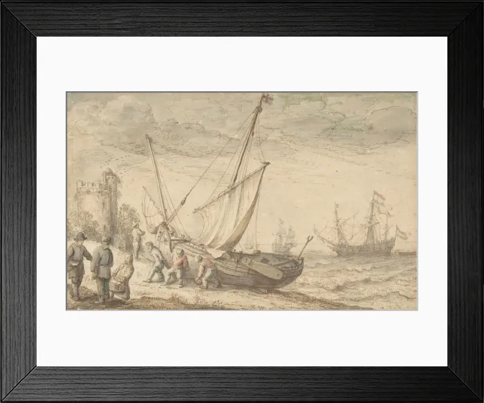 Framed Print : Fisherfolk Hauling their Boat onto the Shore, n. d Creator: Adam Willaerts Framed Print : Fisherfolk Hauling their Boat onto the Shore, n. d Creator: Adam Willaerts