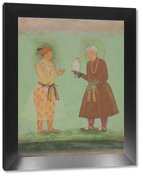 Jahangir and his Father, Akbar, Folio from the Shah Jahan Album, verso: ca