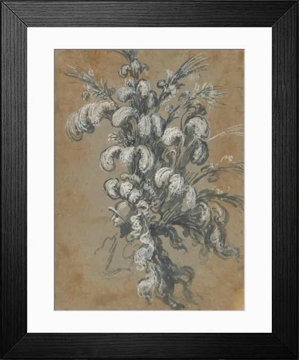 Framed Print : Design for a Lavish Headdress with Feathers on a Helmet, ca. 1620-56 Framed Print : Design for a Lavish Headdress with Feathers on a Helmet, ca. 1620-56