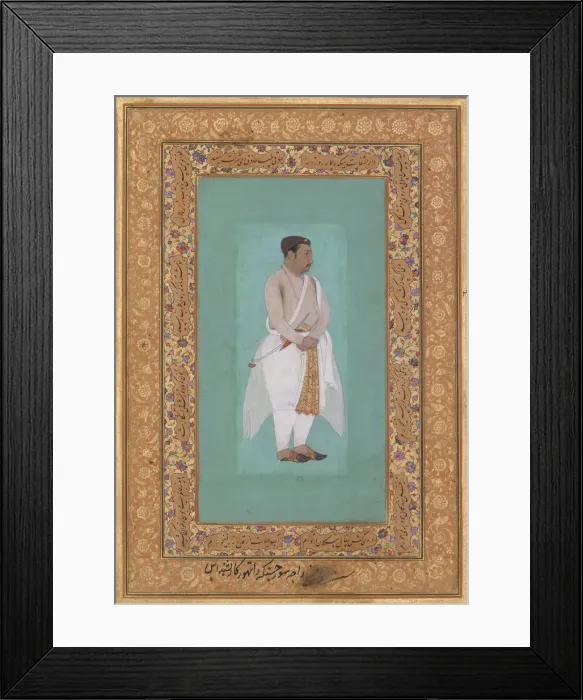 Framed Print : recto: Portrait of Raja Suraj Singh Rathor, verso: Page of Calligraphy