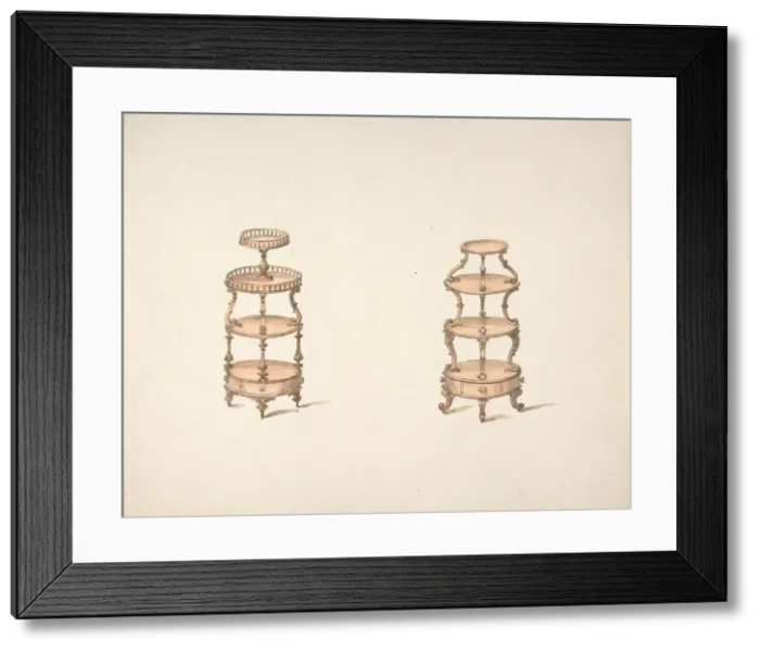 Framed Print : Two Whatnots, early 19th century. Creator: Anon Framed Print : Two Whatnots, early 19th century. Creator: Anon