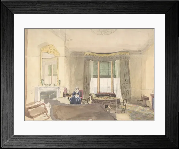 Framed Print : Drawing Room with Seated Woman, 1848. Creator: Anon Framed Print : Drawing Room with Seated Woman, 1848. Creator: Anon