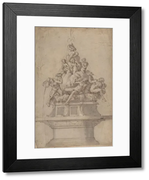 Framed Print : Design for a Fountain with Rivergods and Nymphs. 1511-74. Creator: Giorgio Vasari Framed Print : Design for a Fountain with Rivergods and Nymphs. 1511-74. Creator: Giorgio Vasari