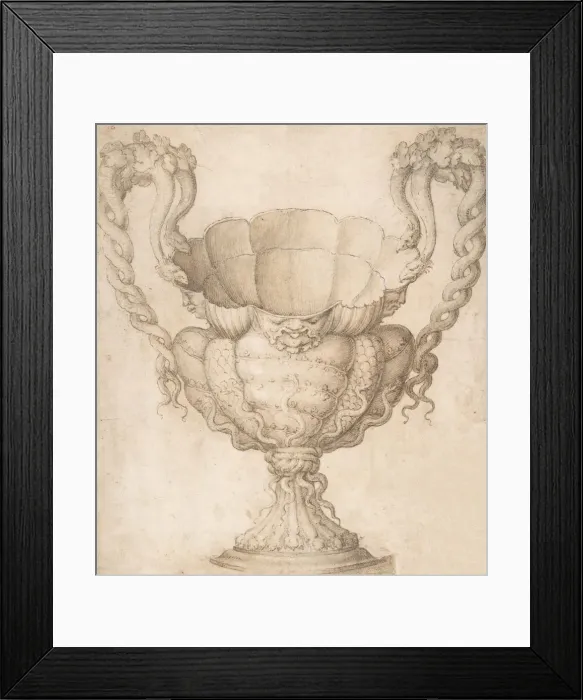 Framed Print : Design for a Decorated Drinking Cup with Floriated Heads around Large Mouth... n.d Framed Print : Design for a Decorated Drinking Cup with Floriated Heads around Large Mouth... n.d