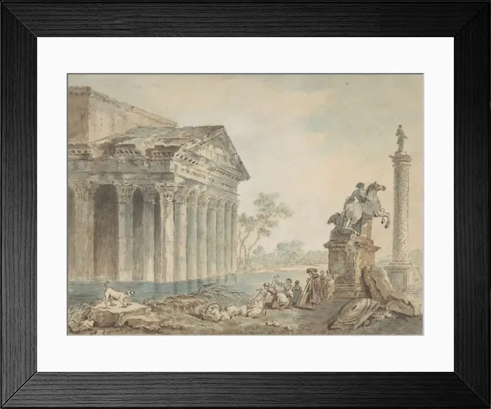 Framed Print : Architectural Capriccio with Roman Monuments and Washerwomen, n. d Framed Print : Architectural Capriccio with Roman Monuments and Washerwomen, n. d
