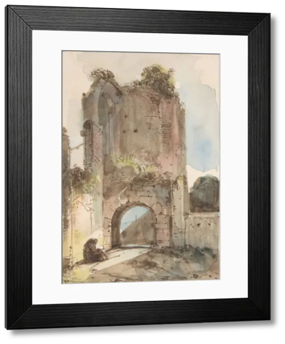 Framed Print : Monk Seated Before a Ruined Gateway, n. d Creator: Francois-Marius Granet Framed Print : Monk Seated Before a Ruined Gateway, n. d Creator: Francois-Marius Granet