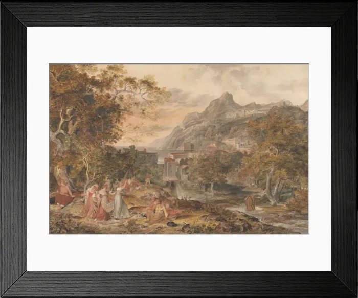 Framed Print : View of Vietri with Young Country Women Dancing for Shepherds in the Foreground, 1800 Framed Print : View of Vietri with Young Country Women Dancing for Shepherds in the Foreground, 1800