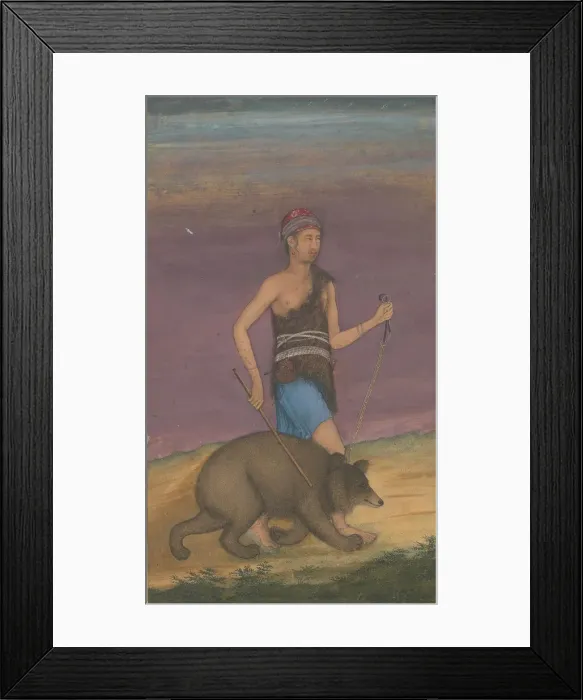 Framed Print : Dervish Leading a Bear, Folio from the Shah Jahan Album, recto: ca. 1630-40; verso: ca Framed Print : Dervish Leading a Bear, Folio from the Shah Jahan Album, recto: ca. 1630-40; verso: ca