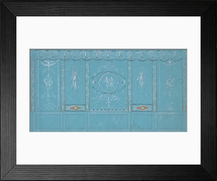 Framed Print : Design for a Decorated Wall with Grottesque over Blue Background, 1762-1844 Framed Print : Design for a Decorated Wall with Grottesque over Blue Background, 1762-1844