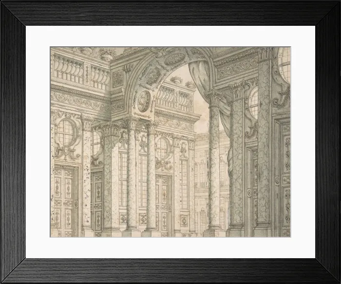 Framed Print : Design of a Perspective for a Stage Set with Courtyard and Triumphal Arch. ca. 1675-1743 Framed Print : Design of a Perspective for a Stage Set with Courtyard and Triumphal Arch. ca. 1675-1743