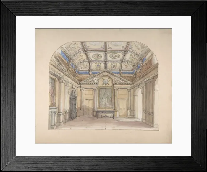 Framed Print : Interior with coffered ceiling and Corinthian order applied to walls, 19th century
