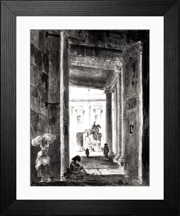 Framed Print : View of the Campidoglio with the Statue of Marcus Aurelius, 1762. Creator: Hubert Robert Framed Print : View of the Campidoglio with the Statue of Marcus Aurelius, 1762. Creator: Hubert Robert