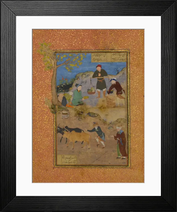 Framed Print : Shaikh Mahneh and the Villager, Folio 49r from a Mantiq al-tair (Language of the Birds) Framed Print : Shaikh Mahneh and the Villager, Folio 49r from a Mantiq al-tair (Language of the Birds)
