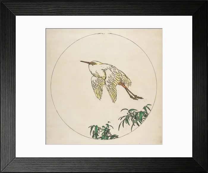 Framed Print : Decoration for a Plate: An Egret Flying Above Bamboo Branches, 1850-1914 Framed Print : Decoration for a Plate: An Egret Flying Above Bamboo Branches, 1850-1914