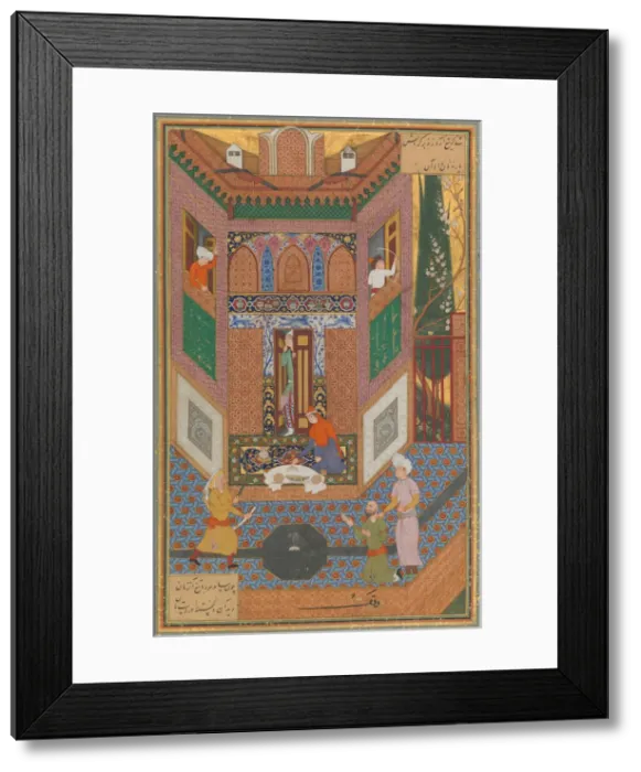 Framed Print : A Ruffian Spares the Life of a Poor Man, Folio 4v from a Mantiq al-tair Framed Print : A Ruffian Spares the Life of a Poor Man, Folio 4v from a Mantiq al-tair