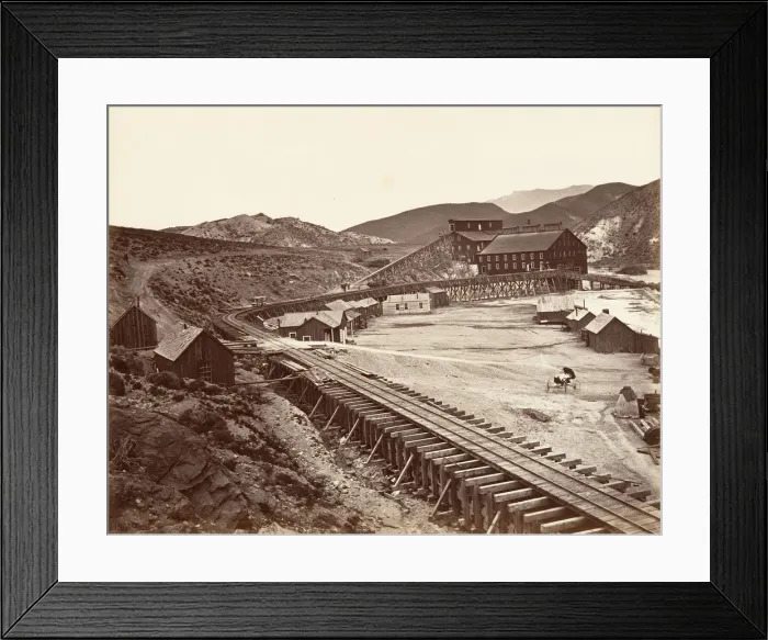Framed Print : Eureka Quartz Mill and Flume, Nevada, 1875, printed ca. 1876 Framed Print : Eureka Quartz Mill and Flume, Nevada, 1875, printed ca. 1876