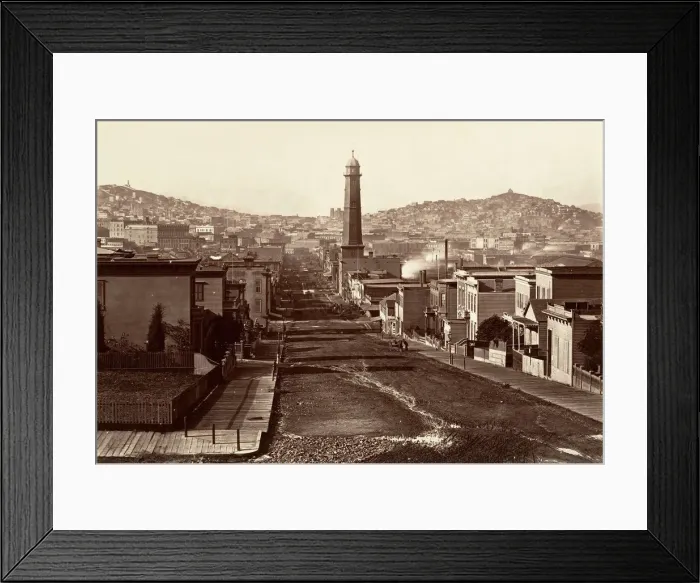Framed Print : First Street, San Francisco, 1864, printed ca. 1876. Creator: Carleton Emmons Watkins Framed Print : First Street, San Francisco, 1864, printed ca. 1876. Creator: Carleton Emmons Watkins
