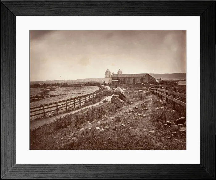 Framed Print : Santa Barbara and Mission Church, 1876, printed ca. 1876 Framed Print : Santa Barbara and Mission Church, 1876, printed ca. 1876