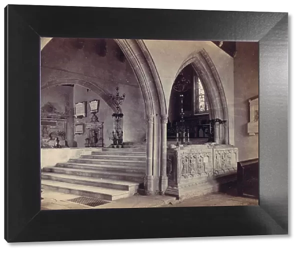 Monuments and Chancel Steps, Tenby Church, 1870s. Creator: Francis Bedford