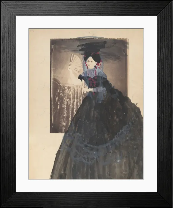 Framed Print : [La Comtesse at Table holding Fan], 1860s. Creator: Pierre-Louis Pierson