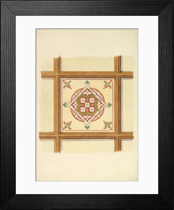Framed Print : Design for a Coffered and Painted Ceiling in Rust and Olive Green Framed Print : Design for a Coffered and Painted Ceiling in Rust and Olive Green
