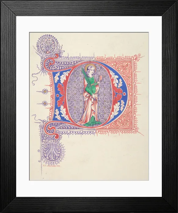 Framed Print : Illuminated Initial D, 1830-62. Creator: Freeman Gage Delamotte Framed Print : Illuminated Initial D, 1830-62. Creator: Freeman Gage Delamotte