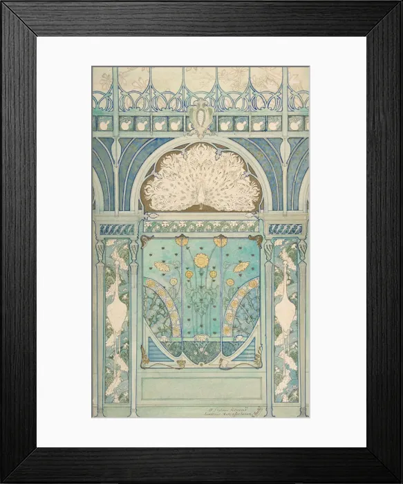 Framed Print : Design for a Wall Decoration with Peacock, Cranes, and Sunflowers for the Restaurant Framed Print : Design for a Wall Decoration with Peacock, Cranes, and Sunflowers for the Restaurant