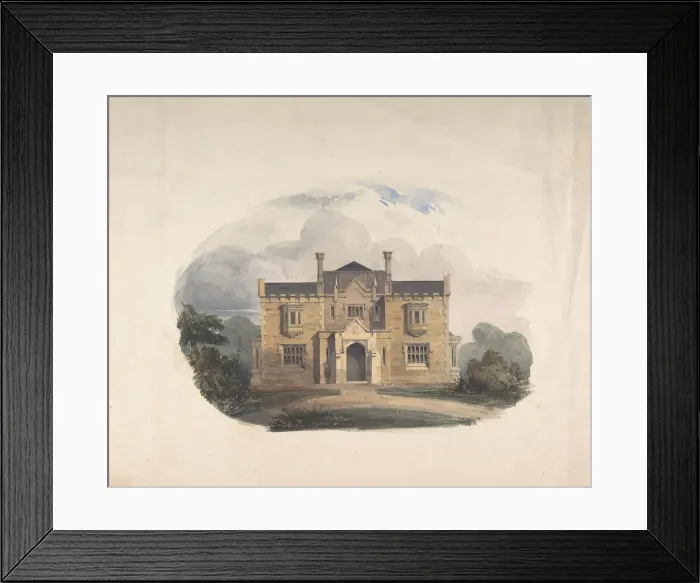Framed Print : Design for a Tudoresque Villa, Elevation, 19th century. Creator: Anon Framed Print : Design for a Tudoresque Villa, Elevation, 19th century. Creator: Anon