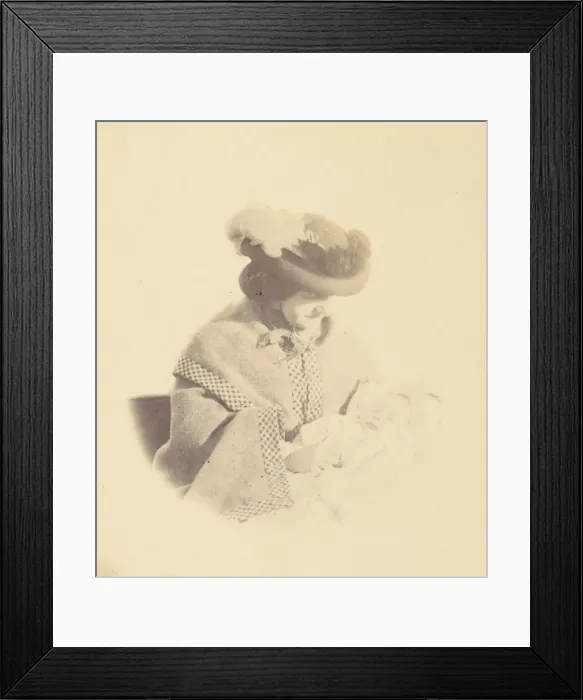 Framed Print : [Vignetted portrait, woman holding a baby], 1850s-60s. Creator: Alfred Capel-Cure