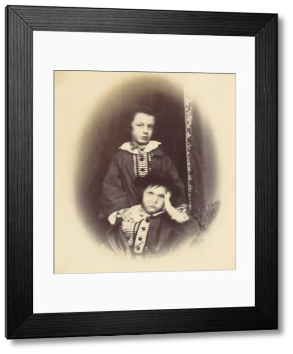 Framed Print : [Vignetted portrait of two children], 1850s-60s. Creator: Alfred Capel-Cure