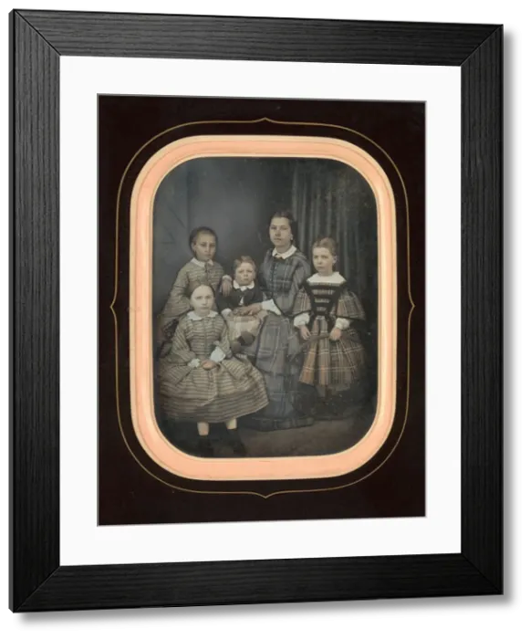 Framed Print : [Woman with Four Children], 1850s. Creator: Alexandre Bertrand