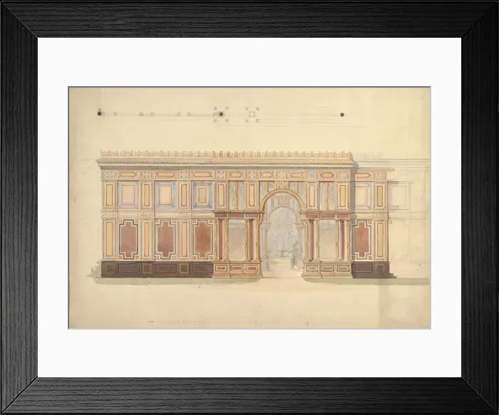 Framed Print : Elevation and Cross-Section of of Gallery Wall, 19th century. Creator: John Gregory Crace Framed Print : Elevation and Cross-Section of of Gallery Wall, 19th century. Creator: John Gregory Crace