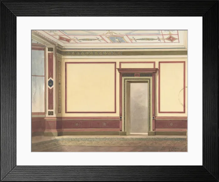 Framed Print : Dining Room Elevation in a Simplified Third Pompeian Style, ca. 1870-90 Framed Print : Dining Room Elevation in a Simplified Third Pompeian Style, ca. 1870-90