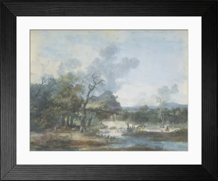 Framed Print : Shepherdess near a Waterfall, n. d Creator: Louis Gabriel Moreau Framed Print : Shepherdess near a Waterfall, n. d Creator: Louis Gabriel Moreau