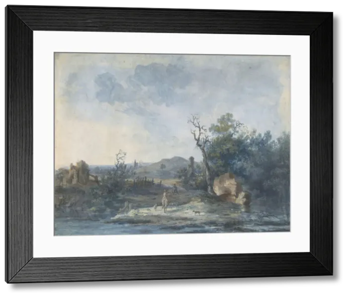 Framed Print : Figures on a Country Road, n. d Creator: Louis Gabriel Moreau Framed Print : Figures on a Country Road, n. d Creator: Louis Gabriel Moreau