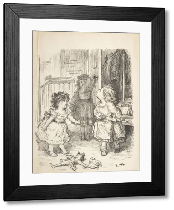 Framed Print : Three Little Girls in a Room Arguing and Spitting, 1835-1903. Creator: Lorenz Frolich Framed Print : Three Little Girls in a Room Arguing and Spitting, 1835-1903. Creator: Lorenz Frolich