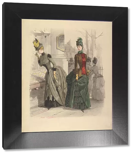 Two Women in Day Dresses: Preparatory drawing for a fashion plate