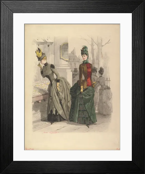 Framed Print : Two Women in Day Dresses: Preparatory drawing for a fashion plate Framed Print : Two Women in Day Dresses: Preparatory drawing for a fashion plate