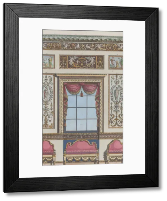 Framed Print : Interior Ornamented Wall with Window and Furniture, nos. 411-424... February 15, 1792 Framed Print : Interior Ornamented Wall with Window and Furniture, nos. 411-424... February 15, 1792