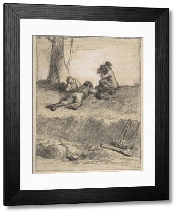 Framed Print : Roadworkers at Lunch, ca. 1850-52. Creator: Jean Francois Millet Framed Print : Roadworkers at Lunch, ca. 1850-52. Creator: Jean Francois Millet