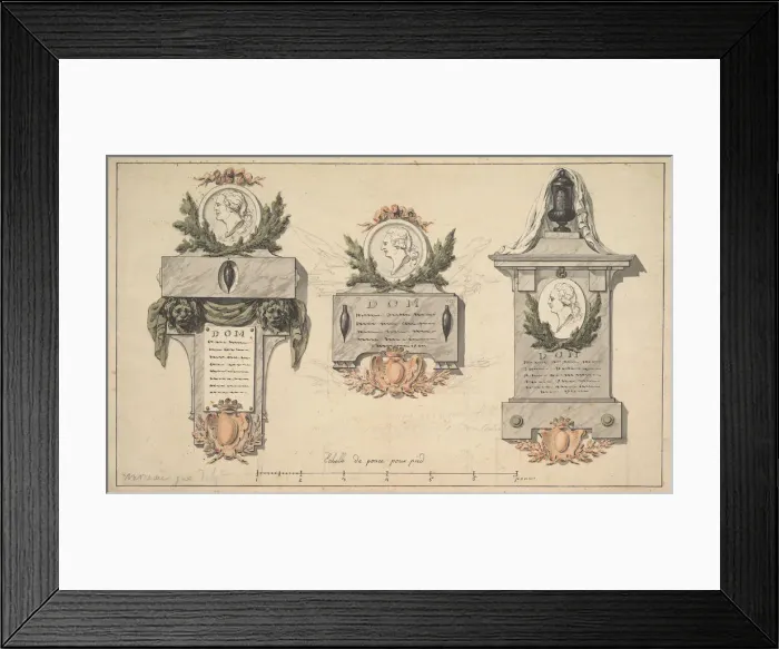 Framed Print : Three Designs for a Funerary Monument or Epitaph, ca. 1770-90 Framed Print : Three Designs for a Funerary Monument or Epitaph, ca. 1770-90