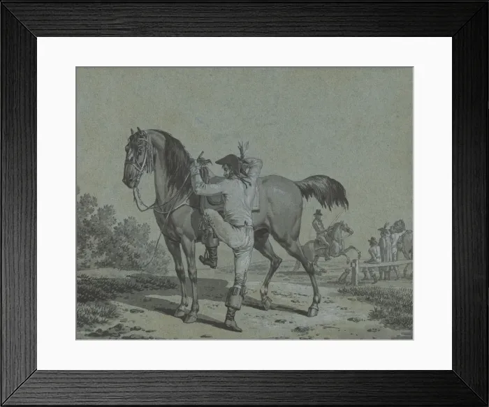 Framed Print : Man Mounting a Horse. Creator: Jacques Francois Joseph Swebach Framed Print : Man Mounting a Horse. Creator: Jacques Francois Joseph Swebach