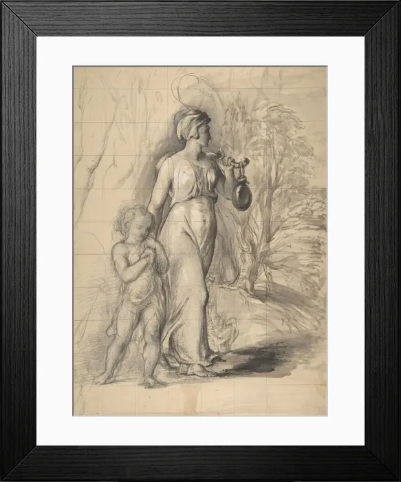 Framed Print : Hagar and Ishmael in the Wilderness (recto); Two Portrait Studies of the Artists Wife Framed Print : Hagar and Ishmael in the Wilderness (recto); Two Portrait Studies of the Artists Wife