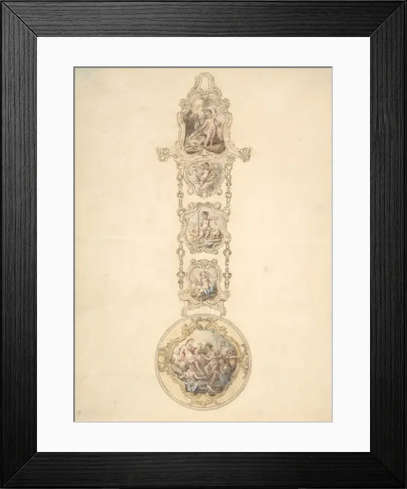 Framed Print : Design for an Enameled Watchcase and Chatelaine with Mythological Figures, ca Framed Print : Design for an Enameled Watchcase and Chatelaine with Mythological Figures, ca
