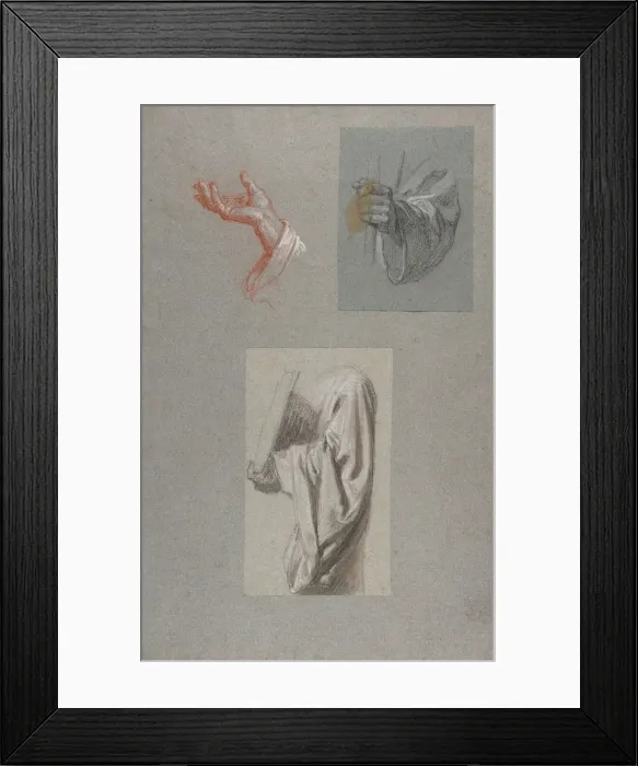 Framed Print : a. Hand of Saint Remi; b. Hand of Saint Remi; c. Drapery Study for Acolyte Holding Book Framed Print : a. Hand of Saint Remi; b. Hand of Saint Remi; c. Drapery Study for Acolyte Holding Book