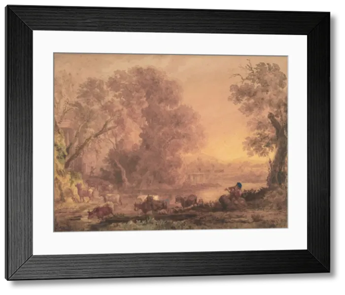 Framed Print : Arcadian Landscape, 1820-42. Creator: George Barret the Younger Framed Print : Arcadian Landscape, 1820-42. Creator: George Barret the Younger